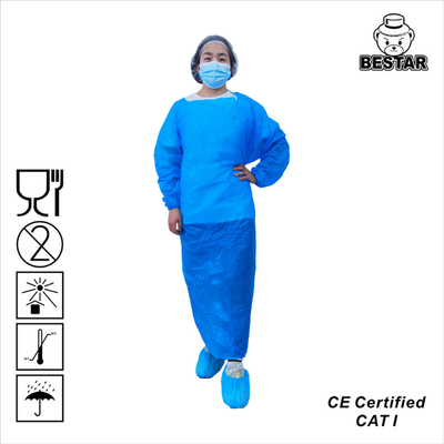 Vestido descartável do isolamento do CPE do nível 1 de AAMI PB70 com os punhos elásticos para cirúrgico
