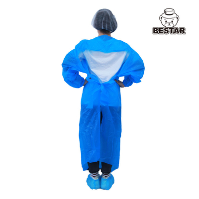 Vestido descartável do isolamento do CPE de AAMI PB70 com os punhos elásticos para médico