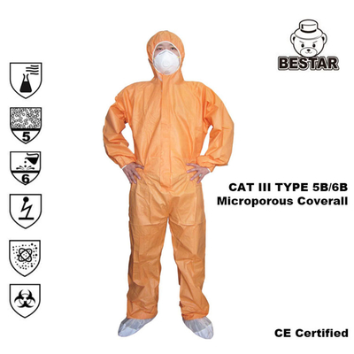 Tipo médico descartável 5B/6B do terno das combinações do laboratório EN14126 do CAT III para o hospital