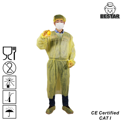 Vestidos descartáveis amarelos Não-perigosos dos vestidos descartáveis estéreis do PPE do polipropileno
