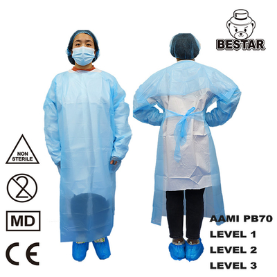 O PPE ao nível 2 descartável certificado CE do vestido AAMI PB70 do isolamento veste descartável